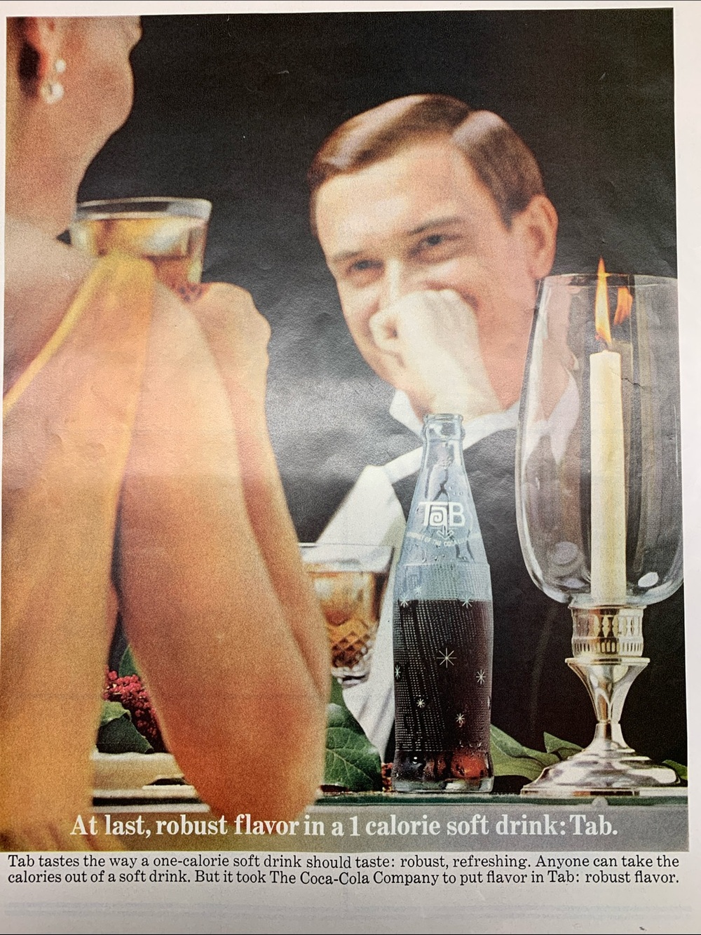 Vintage Tab Soda Glass Bottle half full Saturday Evening Post February 27, 1965